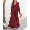 image:imageRVivimos Long Sleeve V Neck Flowy Maxi Dresses for Women  Lightweight Fabric Empire Waist Layered Ruffle Hem Boho Casual Long Dress Daily Wear Beach Vacation ClothesBurgundy
