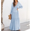 image:imageRVivimos Long Sleeve V Neck Flowy Maxi Dresses for Women  Lightweight Fabric Empire Waist Layered Ruffle Hem Boho Casual Long Dress Daily Wear Beach Vacation ClothesSky Blue