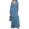 image:imageRVivimos Long Sleeve V Neck Flowy Maxi Dresses for Women  Lightweight Fabric Empire Waist Layered Ruffle Hem Boho Casual Long Dress Daily Wear Beach Vacation ClothesBlue