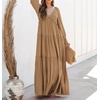 image:imageRVivimos Long Sleeve V Neck Flowy Maxi Dresses for Women  Lightweight Fabric Empire Waist Layered Ruffle Hem Boho Casual Long Dress Daily Wear Beach Vacation ClothesKhaki