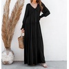 image:imageRVivimos Long Sleeve V Neck Flowy Maxi Dresses for Women  Lightweight Fabric Empire Waist Layered Ruffle Hem Boho Casual Long Dress Daily Wear Beach Vacation ClothesBlack