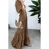 image:imageRVivimos Summer Flowy Maxi Dresses for Women 2026 V Neck Short Sleeve Tie Back Boho Casual Tiered Ruffle Long DressBrown