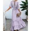 image:imageRVivimos Summer Flowy Maxi Dresses for Women 2026 V Neck Short Sleeve Tie Back Boho Casual Tiered Ruffle Long DressLavender