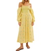 image:imageRVivimos Womens Cotton Floral Embroidered Boho Midi Dress with Pockets  Long Sleeve Vintage Square Neck Tiered Ruffle Flowy Hem ALine Casual Dress Baby Shower Vacation OutfitsLight Yellow