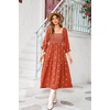image:imageRVivimos Womens Cotton Floral Embroidered Boho Midi Dress with Pockets  Long Sleeve Vintage Square Neck Tiered Ruffle Flowy Hem ALine Casual Dress Baby Shower Vacation OutfitsRustbrown