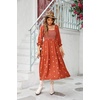 image:imageRVivimos Womens Cotton Floral Embroidered Boho Midi Dress with Pockets  Long Sleeve Vintage Square Neck Tiered Ruffle Flowy Hem ALine Casual Dress Baby Shower Vacation OutfitsRustbrown