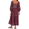image:imageRVivimos Womens Cotton Floral Embroidered Boho Midi Dress with Pockets  Long Sleeve Vintage Square Neck Tiered Ruffle Flowy Hem ALine Casual Dress Baby Shower Vacation OutfitsWine Red