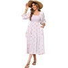 image:imageRVivimos Womens Cotton Floral Embroidered Boho Midi Dress with Pockets  Long Sleeve Vintage Square Neck Tiered Ruffle Flowy Hem ALine Casual Dress Baby Shower Vacation OutfitsLight Pink