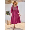 image:imageRVivimos Womens Cotton Floral Embroidered Boho Midi Dress with Pockets  Long Sleeve Vintage Square Neck Tiered Ruffle Flowy Hem ALine Casual Dress Baby Shower Vacation OutfitsFuchsia
