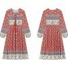 image:imageRVivimos Womens Long Sleeve Casual Boho Floral Midi Dresses  Retro V Neck Tassel Tie Beach Vacation Outfits Resort WearAurorared