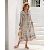 image:imageRVivimos Womens Long Sleeve Casual Boho Floral Midi Dresses  Retro V Neck Tassel Tie Beach Vacation Outfits Resort WearBeige