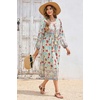 image:imageRVivimos Womens Long Sleeve Casual Boho Floral Midi Dresses  Retro V Neck Tassel Tie Beach Vacation Outfits Resort WearBeigeblue