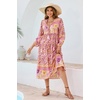 image:imageRVivimos Womens Long Sleeve Casual Boho Floral Midi Dresses  Retro V Neck Tassel Tie Beach Vacation Outfits Resort WearBlush