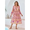 image:imageRVivimos Womens Long Sleeve Casual Boho Floral Midi Dresses  Retro V Neck Tassel Tie Beach Vacation Outfits Resort WearBlush