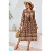 image:imageRVivimos Womens Long Sleeve Casual Boho Floral Midi Dresses  Retro V Neck Tassel Tie Beach Vacation Outfits Resort WearBrown
