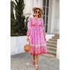image:imageRVivimos Womens Long Sleeve Casual Boho Floral Midi Dresses  Retro V Neck Tassel Tie Beach Vacation Outfits Resort WearFuchsia