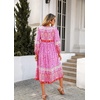 image:imageRVivimos Womens Long Sleeve Casual Boho Floral Midi Dresses  Retro V Neck Tassel Tie Beach Vacation Outfits Resort WearFuchsia