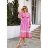 image:imageRVivimos Womens Long Sleeve Casual Boho Floral Midi Dresses  Retro V Neck Tassel Tie Beach Vacation Outfits Resort WearFuchsia