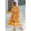image:imageRVivimos Womens Long Sleeve Casual Boho Floral Midi Dresses  Retro V Neck Tassel Tie Beach Vacation Outfits Resort WearGoldenrod
