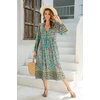 image:imageRVivimos Womens Long Sleeve Casual Boho Floral Midi Dresses  Retro V Neck Tassel Tie Beach Vacation Outfits Resort WearGreen