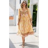 image:imageRVivimos Womens Long Sleeve Casual Boho Floral Midi Dresses  Retro V Neck Tassel Tie Beach Vacation Outfits Resort WearLemon