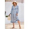 image:imageRVivimos Womens Long Sleeve Casual Boho Floral Midi Dresses  Retro V Neck Tassel Tie Beach Vacation Outfits Resort WearLight Blue