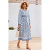 image:imageRVivimos Womens Long Sleeve Casual Boho Floral Midi Dresses  Retro V Neck Tassel Tie Beach Vacation Outfits Resort WearLight Blue