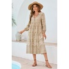 image:imageRVivimos Womens Long Sleeve Casual Boho Floral Midi Dresses  Retro V Neck Tassel Tie Beach Vacation Outfits Resort WearLightkhaki