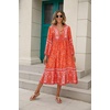 image:imageRVivimos Womens Long Sleeve Casual Boho Floral Midi Dresses  Retro V Neck Tassel Tie Beach Vacation Outfits Resort WearOrange2
