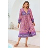 image:imageRVivimos Womens Long Sleeve Casual Boho Floral Midi Dresses  Retro V Neck Tassel Tie Beach Vacation Outfits Resort WearPink