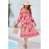 image:imageRVivimos Womens Long Sleeve Casual Boho Floral Midi Dresses  Retro V Neck Tassel Tie Beach Vacation Outfits Resort WearPink Red