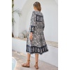 image:imageRVivimos Womens Long Sleeve Casual Boho Floral Midi Dresses  Retro V Neck Tassel Tie Beach Vacation Outfits Resort WearSmokeblack