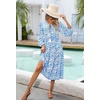 image:imageRVivimos Womens Long Sleeve Floral V Neck Bohemian Midi Dress  Retro Tassel Tie Casual Loose Beach Vacation Outfits Resort WearAzureblue