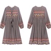 image:imageRVivimos Womens Long Sleeve Floral V Neck Bohemian Midi Dress  Retro Tassel Tie Casual Loose Beach Vacation Outfits Resort WearBlack3