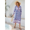 image:imageRVivimos Womens Long Sleeve Floral V Neck Bohemian Midi Dress  Retro Tassel Tie Casual Loose Beach Vacation Outfits Resort WearBluepurple