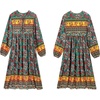 image:imageRVivimos Womens Long Sleeve Floral V Neck Bohemian Midi Dress  Retro Tassel Tie Casual Loose Beach Vacation Outfits Resort WearDarkgreen