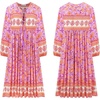 image:imageRVivimos Womens Long Sleeve Floral V Neck Bohemian Midi Dress  Retro Tassel Tie Casual Loose Beach Vacation Outfits Resort WearLilac