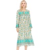 image:imageRVivimos Womens Long Sleeve Floral V Neck Bohemian Midi Dress  Retro Tassel Tie Casual Loose Beach Vacation Outfits Resort WearMultigreen