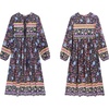 image:imageRVivimos Womens Long Sleeve Floral V Neck Bohemian Midi Dress  Retro Tassel Tie Casual Loose Beach Vacation Outfits Resort WearNavyblue