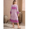 image:imageRVivimos Womens Long Sleeve Floral V Neck Bohemian Midi Dress  Retro Tassel Tie Casual Loose Beach Vacation Outfits Resort WearOrchid