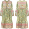 image:imageRVivimos Womens Long Sleeve Floral V Neck Bohemian Midi Dress  Retro Tassel Tie Casual Loose Beach Vacation Outfits Resort WearTendergreen
