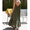image:imageRVivimos Womens Summer Cotton Backless Casual Maxi Dress  Adjustable Spaghetti Strap Ruffle Loose Fit Boho Flowy Cami Dress Daily Wear Beach Cover Up Vacation Travel OutfitsArmygreen
