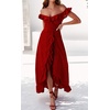 image:imageRVivimos Womens Summer Cotton Off Shoulder Ruffled Ruched Flowy Maxi Dress with SplitWine Red