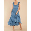 image:imageRVivimos Womens Summer Sleeveless Square Neck Midi Dress  Boho Ruffle Tie Back Backless with Pockets Plaid Flowy Casual OutfitsBlue