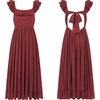 image:imageRVivimos Womens Summer Sleeveless Square Neck Midi Dress  Boho Ruffle Tie Back Backless with Pockets Plaid Flowy Casual OutfitsBurgundy