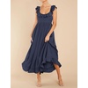 image:imageRVivimos Womens Summer Sleeveless Square Neck Midi Dress  Boho Ruffle Tie Back Backless with Pockets Plaid Flowy Casual OutfitsDark Blue