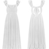image:imageRVivimos Womens Summer Sleeveless Square Neck Midi Dress  Boho Ruffle Tie Back Backless with Pockets Plaid Flowy Casual OutfitsWhite