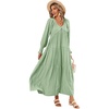 image:imageRVivimos Long Sleeve V Neck Flowy Maxi Dresses for Women  Lightweight Fabric Empire Waist Layered Ruffle Hem Boho Casual Long Dress Daily Wear Beach Vacation ClothesSage Green
