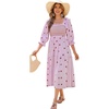 image:imageRVivimos Womens Cotton Floral Embroidered Boho Midi Dress with Pockets  Long Sleeve Vintage Square Neck Tiered Ruffle Flowy Hem ALine Casual Dress Baby Shower Vacation OutfitsLightpurple