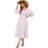 image:imageRVivimos Womens Cotton Floral Embroidered Boho Midi Dress with Pockets  Long Sleeve Vintage Square Neck Tiered Ruffle Flowy Hem ALine Casual Dress Baby Shower Vacation OutfitsLight Pink